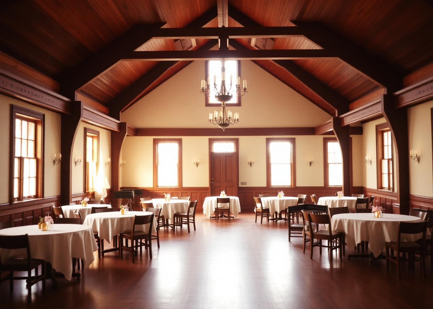 A community dinner laid out in the historic hall