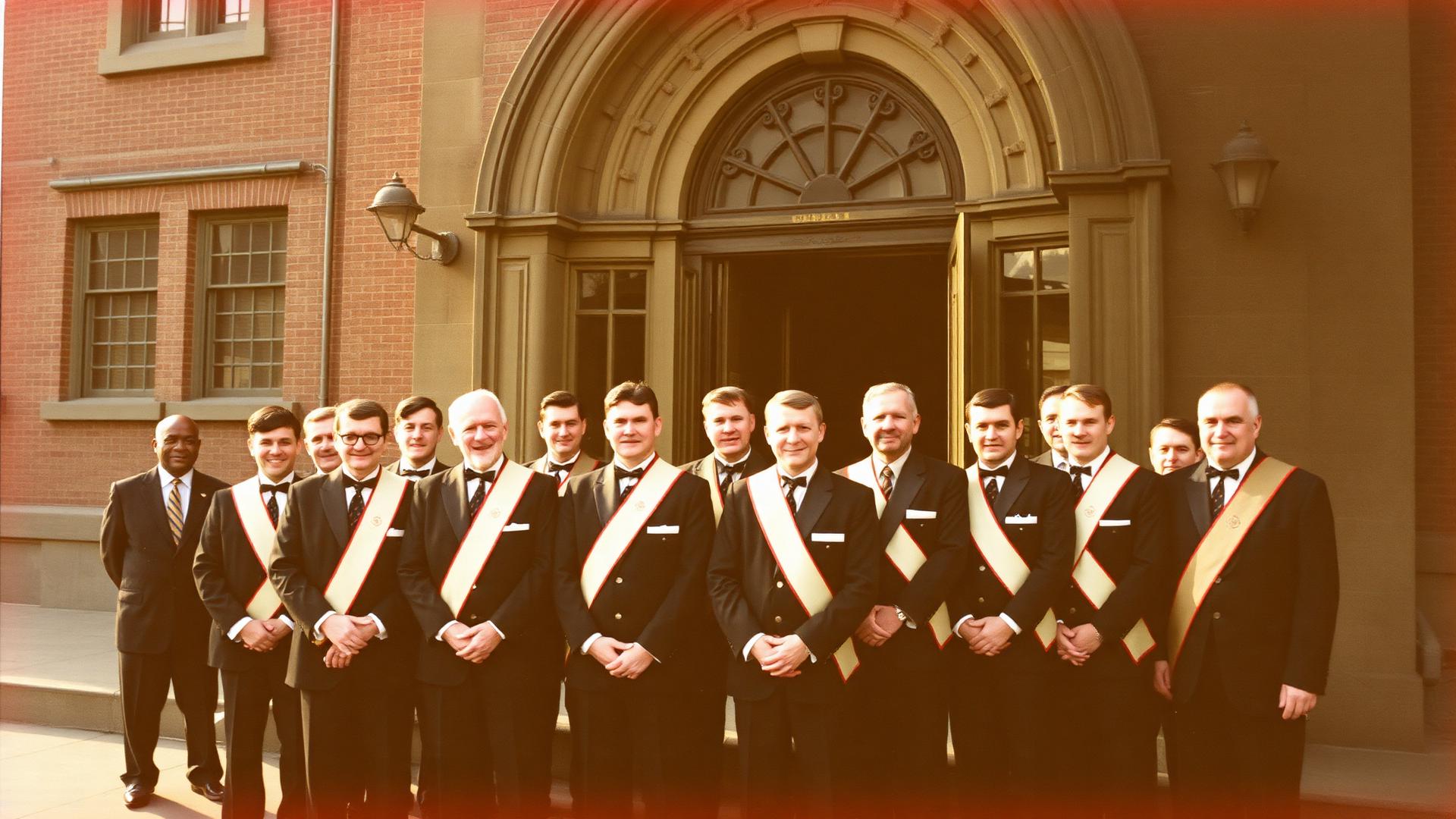 Members of Commandery No. 283 gathered outside the hall